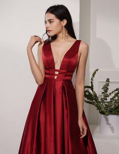 File 0489c33f24 large Red Long Prom Dress, Red Formal Dresses, Dress Deep V Neck, Elegant Wine, Backless Evening Dress, Prom Dresses 2019, Satin Evening Dresses, Red Prom, Dresses 2020