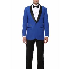 This Slim Fit Tuxedo Comes With A Single Satin Covered Button, A Narrow Black Satin Shawl Lapel, Side Vents, And Flap Pockets. Included Are Slim Fit Black Flat Front Pants.The Pants Come With A Six Inch Drop. That Means If You Subtract Six Inches From Your Jacket Size You Will Determine Your Pant Size. This Means If You Order A Coat Size Of 42r The Pants Will Be A 36. Royal Blue Prom Tuxedo, Blue Prom Tuxedo, Prom Tuxedo, Satin Shawl, Slim Fit Tuxedo, Flat Front Pants, Royal Blue Color, Black Flats, Black Satin