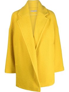 canary yellow alpaca wool-cashmere blend wide notch lapels wrap design long sleeves Yellow Wool Outerwear For Winter, Yellow Cotton Long Sleeve Outerwear, Yellow Wool Long Sleeve Outerwear, Yellow Cashmere Sweater, Chic Yellow Single-breasted Outerwear, Cashmere Wrap, Wrap Coat, Canary Yellow, Cotton Jacket