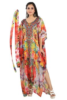 silk caftan for women Imperial Art of Floral Print on long Silk Kaftan for short women without Beads beach party caftan Warmth of Flowers is what we admire on holidays right!!! To enjoy the fragrance of happiness, drape this colorful printed kaftan and feel luminosity. ONE SIZE FIT ALL KAFTAN ( Small to 8XL) Regular kaftan length is 51" ( 130 cm ). (change in kaftan length is possible Please let us know via email or put buyer note after purchase) Material: 100% SilkQuality: Excellent (Best Quali Flowy Beach Dress For Festivals, Long Beachwear Kaftan For Resort, Resort Beachwear Long Kaftan, Long Kaftan For Beach Resort, Resort Festival Maxi Dress, Free Size Long Kaftan For Beach Party, Multicolor V-neck Kaftan For Resort, Resort Beach Cover-up Kaftan, Multicolor Silk Kimono For Beachwear