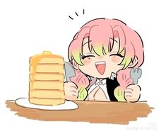 Mitsuri Eating, Eating Pancakes, Girly Boss, Kanroji Mitsuri, Demon King, Cute Chibi, Animes Yandere, Handsome Anime Guys, Slayer Anime