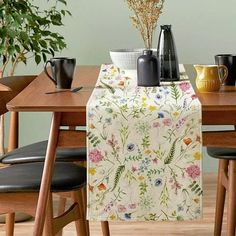 the table is covered with a floral print