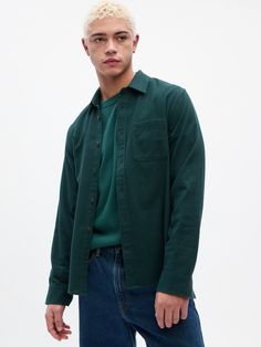 Flannel Shirt in Standard Fit | Gap Factory Green Long Sleeve Shirt, Flannel Shirt, Favorite Things List, Long Sleeve Shirt, Patch Pocket, Sleeve Shirt, Gap, Long Sleeve Shirts, Spain