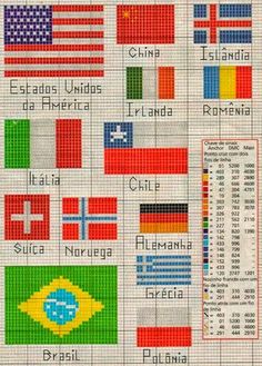 cross stitch chart with flags and countries