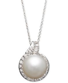 The perfect combination of polish and shine. This luxurious pendant highlights a cultured South Sea pearl (12mm) surrounded by a halo of sparkling round-cut diamonds (1/2 ct. t.w.). Setting and chain crafted in 14k white gold. Approximate length: 18 inches. Approximate drop: 1 inch. Macy's Diamond Necklace With Accents For Formal Occasions, Macy's Formal Diamond Necklace With Accents, Macy's Diamond White Necklace For Formal Occasions, Elegant Round Diamond Necklace With Polished Finish, Formal Macy's Diamond Necklace With Accents, Macy's Round Jewelry For Formal Occasions, Elegant Macy's White Gold Jewelry, Macy's Elegant Jewelry With Pave Setting, Elegant Diamond Jewelry From Macy's