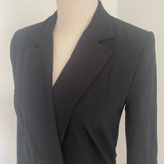 Suit-Style Black Bodysuit With Snap Closets At Crotch; Black; New With Tag; Zara. Black Suit Collar Blazer Dress For Work, Fitted Pantsuit With Lapel Collar For Parties, Fitted Solid Color Blazer For Night Out, Black Tuxedo-style Tailored Blazer Dress, Black Tailored Tuxedo Blazer Dress, Zara Fitted Blazer With Lapel Collar, Black Collared Pantsuit For Office Wear, Fitted Black Blazer Dress With Notch Lapel, Black Fitted Blazer Dress With Notch Lapel