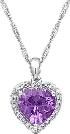 Amethyst Heart, Diamond Halo, Heart Pendant Necklace, Silver Diamonds, Purple Amethyst, Sterling Silver Necklace, Halo Diamond, Pave Diamonds, Sterling Silver Necklaces