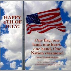 an american flag with the words happy 4th of july on it and clouds in the background