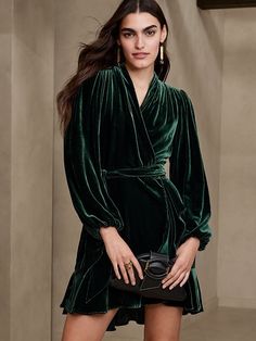 Aida Velvet Wrap Dress | Banana Republic Cute Wedding Guest Dresses, Velvet Dress Short, Winter Party Outfit, Velvet Wrap Dress, Holiday Party Outfit, Mini Shirt Dress, Banana Republic Dress, Winter Fashion Outfits, Velvet Dress