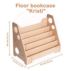 the floor bookcase kristi is made out of wood and has six compartments for storing books