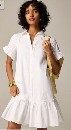 #ad Great Shopping J.Crew Amelia shirtdress in cotton poplin White Ruffle Hem size Medium NWT, Fashion Women's Dresses Ebay Clothes, Ruffles Fashion, Shirtdress, Ruffle Hem, Cotton Poplin, Women's Fashion Dresses, Women's Dresses, Dress Length, Shirt Style