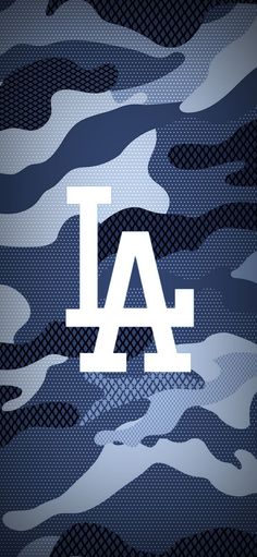 the los angeles dodgers logo is shown on a camouflage background with blue and white colors