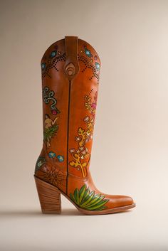 Eve Doodle Cowboy Boot – Brother Vellies Hand Painted Boots, Painted Boots, Brother Vellies, Bow Mules, The Garden Of Eden, Bike Shoes, Garden Of Eden, Cowboy Boot, 4 Inch Heels