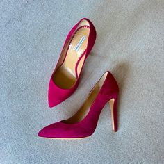 Like New Unworn Eu Size 35/Us Size 5 Fuchsia Suede Stiletto Pumps. Gorgeous Heels And Unworn. There Are Some Sticker Residue On The Bottom Of One Of The Heels. Love These So Much, But Are Slightly Too Small For Me. Elegant Pink Court Shoes With 4-inch Heel, Pink Closed Toe Heels For Galas, Pink Formal Court Shoes With Deep Heel Cup, Formal Pink Court Shoes With Deep Heel Cup, Pink Court Shoes With Sculpted Heel For Party, Pink Heels With Wrapped Heel For Gala, Elegant Pink Court Shoes With Sculpted Heel, Pink Party Court Shoes With Sculpted Heel, Chic Pink Court Shoes For Evening