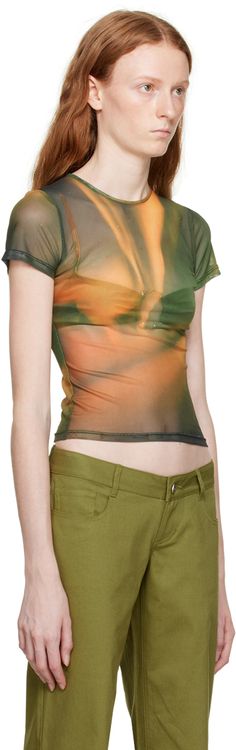 Semi-sheer stretch recycled polyester-blend mesh T-shirt. · Graphic pattern printed throughout · Crewneck Supplier color: Aura Y2k Outfits Korean, Color Aura, Girl Y2k, Mesh T Shirt, Y2k Outfits, Tshirt Outfits, Dream Clothes, Top Trends, Mesh Top