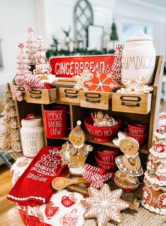 gingerbreads and cookies are on display in the store's christmas decorating section