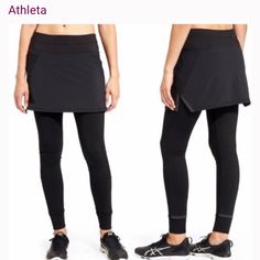 Get A Leg Up On Winter Training With These Skirted Leggings That Combine Lightweight Plush Tech Fabric With Activity-Friendly Warmth. Handy Side Pockets. Features: Stretch Lightweight Breathable Fabric, Quick Drying Evaporation Of Sweat. Wrinkle-Resistant Wear And Is Rated Upf 50+. Plush Tech Brushed Fabric Adds Bulk-Free Coziness. Breathable Coolmax Gusset. Adjustable, Never-Ending Drawstring. Brand: Athleta Size: Small P Style: Powder Peak 2-In-1 Skirted Tight Leggings Style# 349332-00 Color: Athleisure Stretch Skort For Gym, Athleisure Stretch Skort For Workout, High Stretch Athleisure Skort For Workout, Versatile Stretch Skort For Workout, Versatile Stretch Skort For Sports, Versatile Fitted Skort For Sports, Black Skort For Gym In Spring, Black Skort For Gym And Spring Season, Fitted Athleisure Skort With Go-dry Technology