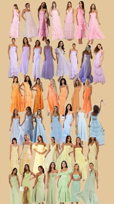 many different types of dresses are shown in this collage with the same color and size