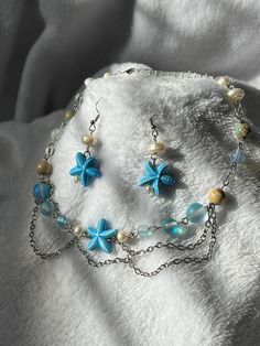 Blue mermaid core necklace choker with earrings to match Beaded and handmade by me Mermaid Necklace Aesthetic, Mermaidcore Jewelry, Mermaid Core Jewelry, Mermaidcore Aesthetic, Aesthetic Necklace, Mermaid Core, Grunge Jewelry, Mermaid Aesthetic, Mermaid Jewelry