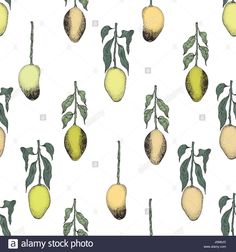 seamless pattern with lemons and leaves on white background