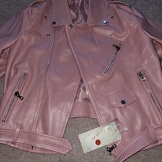 Womens Pink Faux Leather Moto Jacket. Size Large Nwt Never Worn. Spring Moto Outerwear With Zipper Closure, Moto Style Outerwear With Zipper For Spring, Moto Style Outerwear With Zipper Closure For Spring, Pink Leather Jacket, Faux Leather Moto Jacket, Leather Moto, Leather Moto Jacket, Pink Leather, Moto Jacket