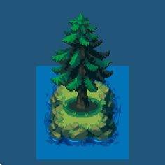 a pixellated image of a pine tree on an island