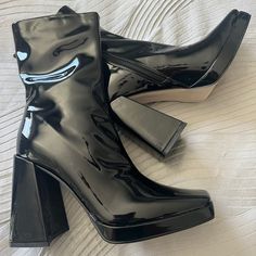 Brand New, I Paid $70 + Shipping. Will Not Sell Below Listing Price. Chic Chunky Boots For Fall, Chic Chunky Platform Boots For Fall, Black Chunky Heeled Boots For Fall, Chic Chunky Round Toe Platform Boots, Chic Chunky Boots With Round Toe, Trendy Black Platform Boots With Sculpted Heel, Sleek Black Platform Boots With Square Toe, Sleek Black Square Toe Platform Boots, Chic Black Heeled Boots With Chunky Platform