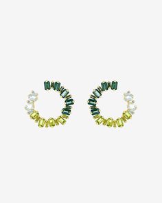 Kalan By Suzanne Kalan Ann Green Ombre Milli Sideways Hoops in 14k yellow gold Green Ombre, Baguette Cut, Green Amethyst, Amethyst Gemstone, Emerald Cut, Forest Green, Semiprecious Stones, Baguette, Jewelry Shop