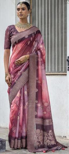 Pink and Majenta color Saree in Silk fabric with Printed, Weaving work Luxury Handloom Banarasi Silk Pre-draped Saree, Luxury Silk Thread Saree, Luxury Katan Silk Saree With Dupatta, Luxury Katan Silk Traditional Saree, Luxury Pink Katan Silk Pre-draped Saree, Luxury Katan Silk Handloom Pre-draped Saree, Luxury Bohemian Katan Silk Saree, Luxury Silk Fabric For Saree, Luxury Katan Silk Ceremonial Saree