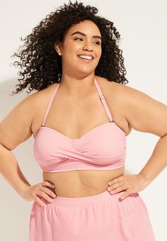 Maurices Plus Size Women's American Beach™ Twist Bandeau Bikini Top Pink Size 2X - Materials & Care:imported - shell: 80% nylon 20% spandex; lining: 100% polyester - hand wash Adjustable Strapless Swimwear With Built-in Bra, Stretch Nylon Swimwear With Padded Cups, Padded Stretch Nylon Swimwear, Strapless Swimwear With Built-in Bra, Bandeau Nylon Swimwear With Padded Cups, Bandeau Swimwear With Padded Cups, Nylon Bandeau Swimwear With Padded Cups, Fitted Bandeau Swimwear In Nylon, Padded Bandeau Swimwear For Summer