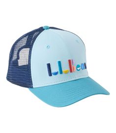 Adults' L.L.Bean Trucker Hat | Baseball Caps & Visors at L.L.Bean Blue Cotton Trucker Snapback Hat, Blue Trucker Hat With Embroidered Logo, Multicolor 5-panel Trucker Hat For Outdoor, Blue Trucker Hat With Logo Patch For Outdoor, Outdoor Trucker Hat With Embroidered Logo, Casual Multicolor 5-panel Trucker Hat, Fun Cotton Snapback Trucker Hat, Playful Curved Brim Trucker Hat For Outdoor, Adjustable Blue Trucker Hat With Embroidered Logo