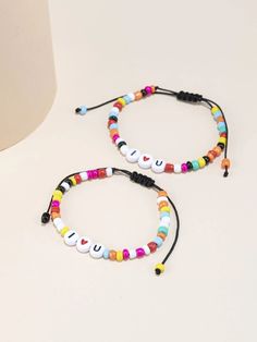 Letter Decor Colorful Beaded Bracelet 2pcs – OrcaJump Store Casual Colorful Beaded Jewelry, Colorful Beads Friendship Bracelets For Jewelry Making, Adjustable Multicolor Friendship Bracelets With Letter Beads, Summer Friendship Bracelets For Jewelry Making With Colorful Beads, Summer Colorful Beads Friendship Bracelets For Jewelry Making, Summer Friendship Bracelets For Jewelry Making, Casual Multicolor Beaded Jewelry, Colorful Casual Jewelry For Festival, Bohemian Rainbow Beaded Bracelets With Letter Beads