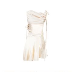 Effortlessly Cool And Eye-Catching, Zemeta's Ivory Mini Dress Is Crafted In A Luxe Satin Fabrication. It Features A Short, Fitted Silhouette, A Draped Cowl Neckline With Long Adjustable Shoulder Straps, A V-Shaped Back Neckline, Clever Cutouts With Adjustable Ties, And Pale Yellow Double Stripes Down The Front Of The Skirt. It's Perfect For Making An Unforgettable Statement. Details: Color- Ivory Hidden Back Zipper Closure 97% Polyester/ 3% Spandex Hand Wash Imported Size Guide: Xs Bust 29 In Wa Ivory Mini Dress, Cowl Neck Mini Dress, Movie Fashion, Pale Yellow, V Shape, Cowl Neck, Bodice, Fitness Models, Mini Dress