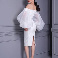 Pattern Type: Solid
Sleeve Style: Puff Sleeves
Neckline: Notched
Length: Midi
Material: Polyester, Organza
Composition: Polyester 85%, Organza 15% Organza Puff Sleeves, Glamorous Party, Polyester Dress, Mid Dresses, Two Piece Dress, Bandage Dress, Puff Sleeves, Casual Dresses For Women, Knit Dress