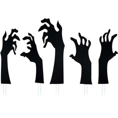 five black hand puppets are lined up in the shape of hands, with their arms outstretched