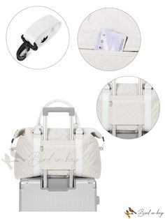 Bird in Bag - Double-Handle Travel Bag with Patch Accent White Weekender Bag With Handles For Travel, White Weekender Bag For Travel, Cream Travel Bag With Adjustable Handle, White Bags With Luggage Sleeve For Trip, White Travel Bag With Adjustable Strap For Weekend Trips, White Travel Shoulder Bag With Handles, White Shoulder Bag For Travel With Handles, White Shoulder Bag With Top Carry Handle For Travel, White Travel Bags With Handles