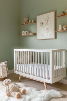 Adorable gender-neutral nursery with soft colors and playful, versatile decor. Gender Neutral Nursery Themes, Neutral Nursery Themes, Sage Green Nursery Ideas, Green Nursery Ideas, Green Baby Nursery, Sage Green Nursery, Neutral Nursery Colors, Gender Neutral Nursery Colors, Nursery Themes Neutral