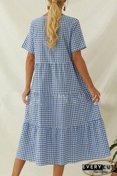 Paneled Plaid Print Buttons Down V-neck Casual Midi Dress V-neck Sundress For Picnic, Casual V-neck Maxi Dress For Daywear, Cotton V-neck Dress For Picnic, Non-stretch V-neck Daywear Dresses, Non-stretch V-neck Dresses For Daywear, Casual V-neck Dress For Picnic, V-neck Midi Dress For Spring Picnic, Spring V-neck Midi Dress For Picnic, Summer V-neck Dress For Picnics