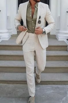 Men Linen Suit, Linen Suit Men, Linen Suits For Men, Beach Wedding Suits, Summer Wedding Suits, Beach Wedding Attire, Mens Wedding Attire, Beige Suits, Wedding Outfit Men