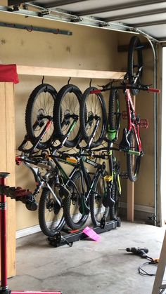 there is a bike rack in the garage