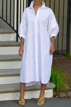 Loose Lantern Sleeve Shirt Dress Lantern Sleeve Shirt, Casual Wear Dress, Baggy Style, Dress Shirt Sleeves, Midi Shirt Dress, Lantern Sleeve, Lantern Sleeves, The Clothes, Body Size