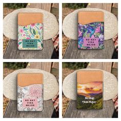 four wallets with different designs on them