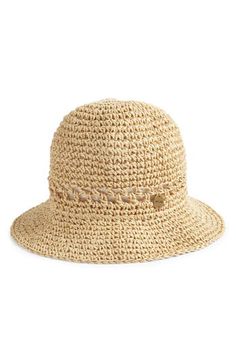 This beach-ready straw bucket hat will freshen up your accessories game with an open-stitch crochet design. Paper straw Imported Casual Woven Yarn Bucket Hat, Adjustable Woven Yarn Bucket Hat, Spring Woven Straw Cloche Hat, Straw Bucket Hat With Short Brim For Vacation, Vacation Straw Bucket Hat With Short Brim, Natural Color Bucket Hat For Vacation, Short Brim Paper Straw Bucket Hat For Beach Season, Lightweight Paper Straw Bucket Hat For Spring, Beach Woven Straw Cloche Hat