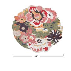 a large rug with flowers on it and measurements for the area to be placed in