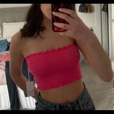 Never Worn!! Bright Pink Cropped Tube Top From Forever 21 Tags Still Attached! Size S! #Croptop #Tubetop Trendy Pink Bandeau Top, Trendy Slightly Cropped Top For Summer, Summer Pink Bandeau Top, Pink Bandeau Top For Summer, Summer Bandeau Top In Pink, Pink Bandeau Summer Tops, Flirty Crop Top For Vacation, Casual Cropped Tube Top For Night Out, Trendy Bandeau Top For Vacation