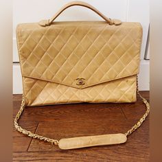 100% Authentic Vintage Chanel Lambskin Quilted Envelope Shoulder Bag Purse Beige Briefcase. This Is Such A Rare Bag And Beautiful Piece. Small Blemish As Shown In Front, And Bag Bottom Is Soft To Touch. True Vintage Stunning Chanel Bag! Sad To See This Go!! Measurements Shown Vintage Chanel Bag, Vintage Chanel, True Vintage, Chanel Bag, Gold Color, Envelope, Bag Lady, Chanel, Purse