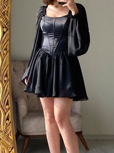 Black Chiffon Tulle Sleeve Dress/ Black Satin Corse Dress | Etsy Black Corset Black Dress, Short Corset Dress With Sleeves, Curvy Dress Black, Black Corset Dress Long Sleeve, Fit And Flare Black Dress, Short Black Dress Plus Size, Short Black Reception Dress, Corset Top Dress Short, Satin Corset Dress Short