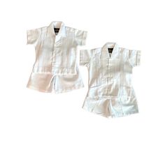 "So Cute Linen Blend Guayabera Embroidered Mexican Baby/ Toddler Shirt and Shorts Outfit Different Sizes There are 2 styles,  Shirt color: White Shorts: White Flat measurements 6 months shirt: chest 11.5\" length 13\" approx  shorts waist: 15\" 12 months shirt: chest 12\" length 13.5\" approx  shorts waist: 24 months shirt: chest 12.5\" length 14\" approx  shorts waist: 3T toddler shirt: chest 13\" length 14.5\" approx  shorts waist:" Embroidered Short Sleeve Summer Sets, Summer Embroidered Short Sleeve Sets, White Short Sleeve Tops Matching Set, Casual Embroidered Short Sleeve Set, Casual White Short Sleeve Pant Set, Cotton Pant Set With Short Sleeves, White Short Sleeve Pant Set For Summer, Traditional White Pant Set For Summer, Traditional White Short Sleeve Sets