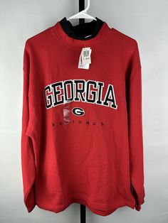 Vintage NOS Cadre Athletic Georgia Bulldogs Mock Neck Sweatshirt NWT Medium. College Style Long Sleeve Tops For Sports Season, Collegiate Winter T-shirt For Streetwear, Collegiate Style T-shirt With Ribbed Cuffs, Red Ribbed Collar Tops For Streetwear, Red Tops With Ribbed Collar For Streetwear, Collegiate Crew Neck T-shirt For Winter, Collegiate T-shirt With Ribbed Cuffs In Relaxed Fit, Collegiate T-shirt With Ribbed Cuffs And Relaxed Fit, Winter Collegiate Crew Neck T-shirt