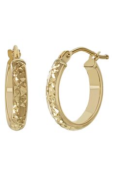 Faceted details ensures these handcrafted hoops gleam from all angles. 10mm hoop diameter Snap-post closure 14k gold Made in Italy 14k Gold Hoop Earrings, Bony Levy, Gold Hoop, Gold Hoop Earrings, In Italy, Hoop Earrings, Yellow Gold, Nordstrom, Italy